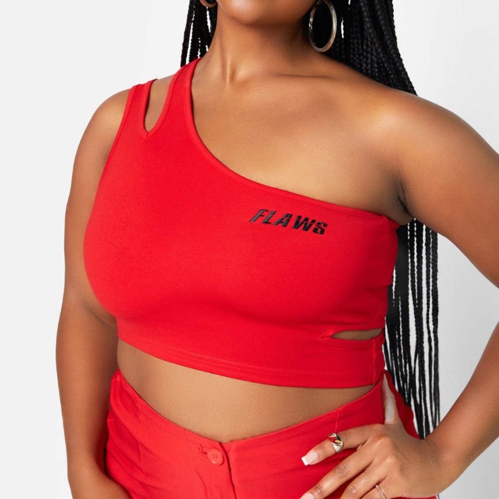 Flaws X REBDOLLS Flex One Shoulder Cut Out Crop Top